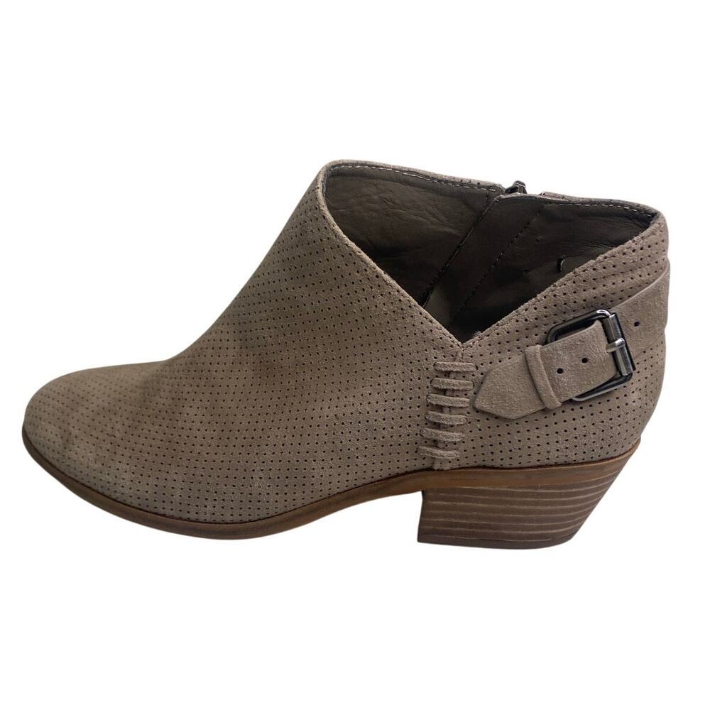 Vince Camuto Gray Booties Low Chunky Heel Buckle Western Preppy Size 7
